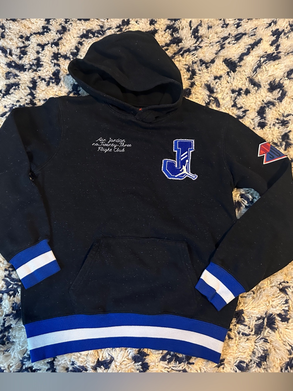 Jordan Black Hoodie with Royal Blue & White Trim